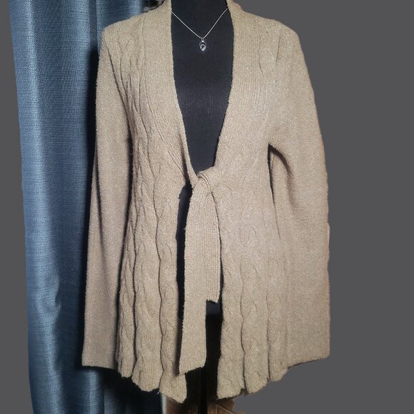 I.N.C. International Concepts Tie/Open-Front Cable Knit Lt. Taupe Cardigan - L - Picture 1 of 11